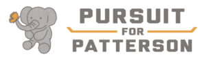 Pursuit for Patterson logo featuring Ellie the elephant with a butterfly on her nose.